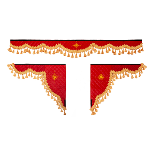 Ламбрекен 1,8м с косынками универсальные стеганые Роза Ветров (экокожа, красный, золотые кисточки)