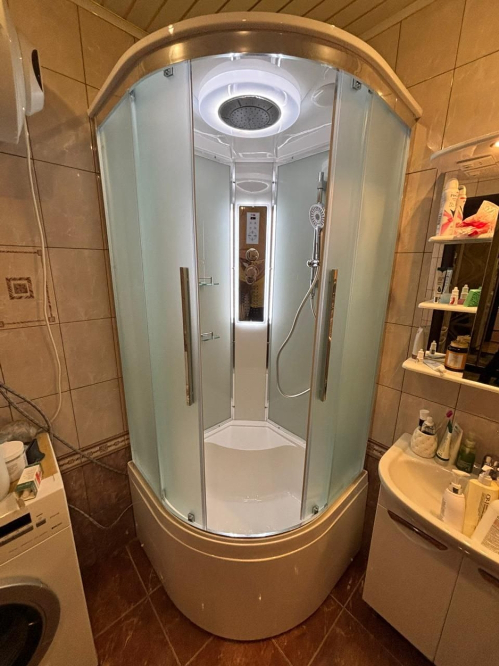 Душевая кабина AvaCan (АваКан) EM5090LED с высоким поддоном, с ГМ, с электрикой и LED освещением, 90х90х220