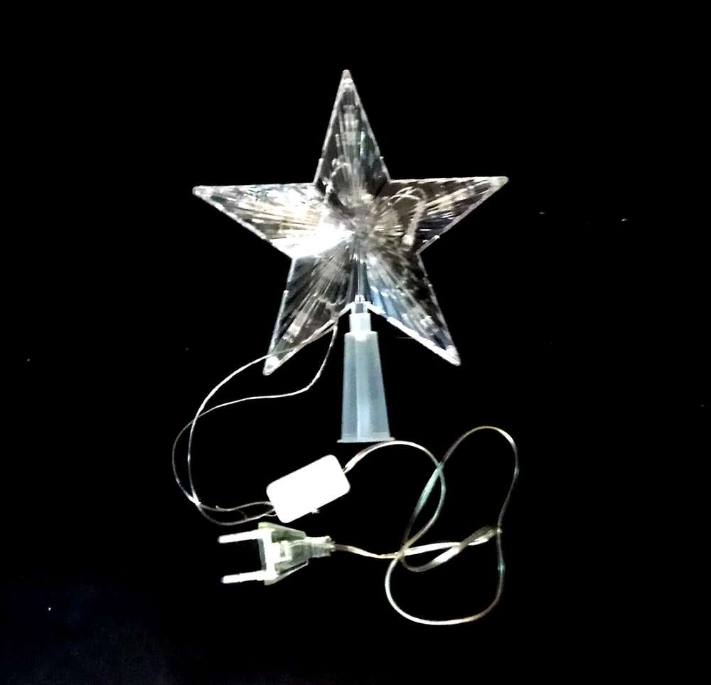 Верхушка ёлочная Звезда прозрачная 15х15 см LED10 с удлинителем 3 метра, 1 режим 220В