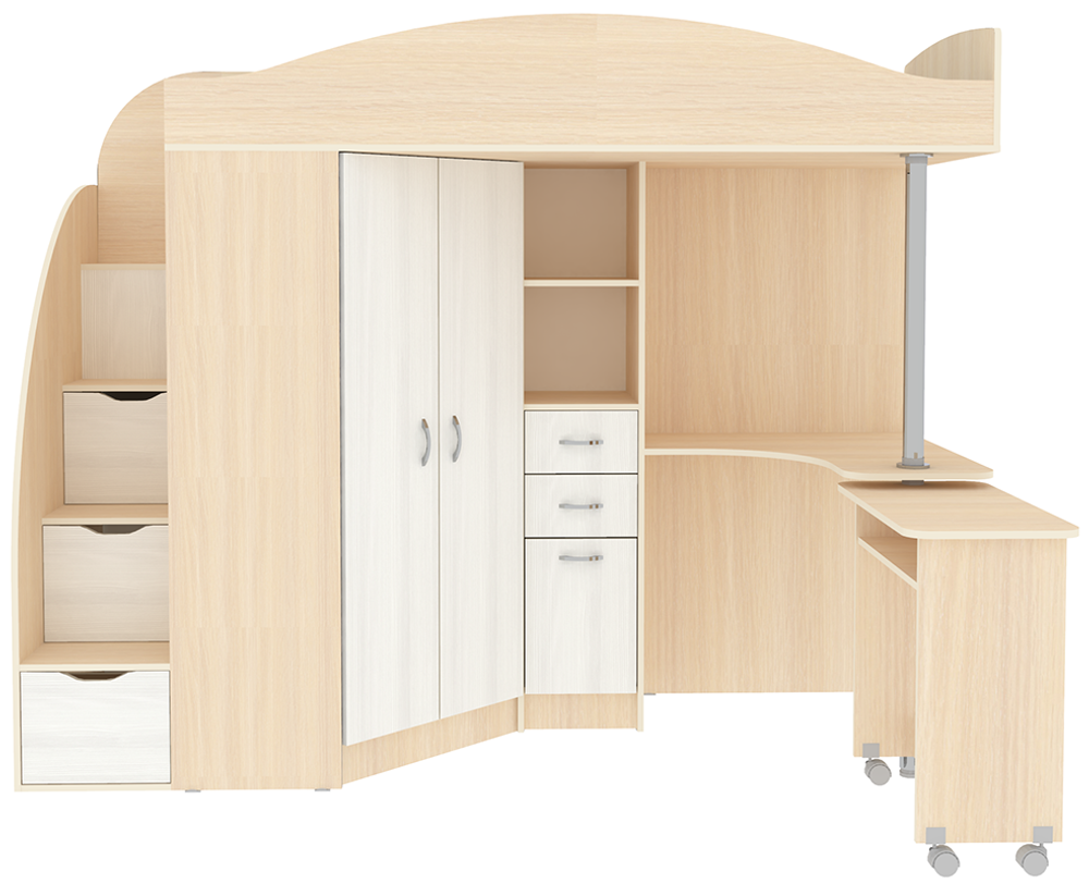 Кровать-чердак КарИВи Юниор 4  Дуб Молочный Белое Дерево