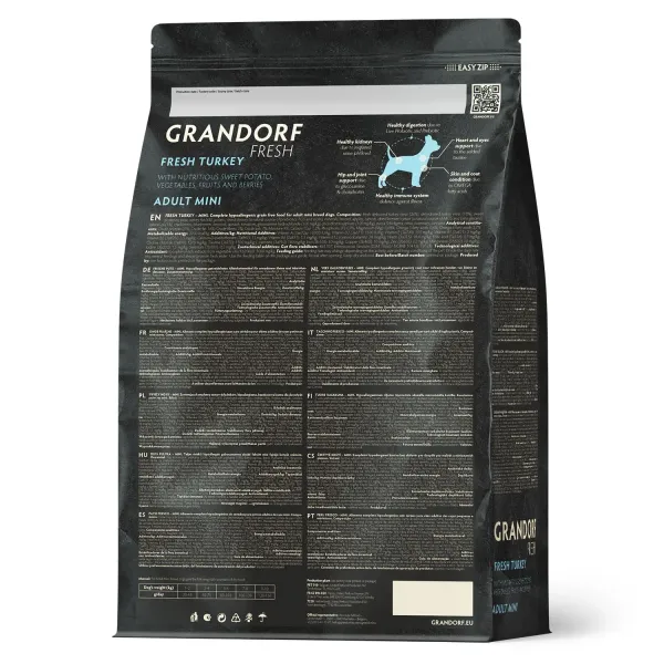Сухой корм GRANDORF Fresh Dog Adult Mini Turkey&Sweet Potato для собак мелких пород из свежего мяса индейки с бататом