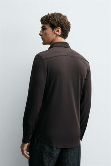 ZARА РУБАШКА ИЗ ЭЛАСТИЧНОЙ РЕЛЬЕФНОЙ ТКАНИ, ШОКОЛАДНЫЙ