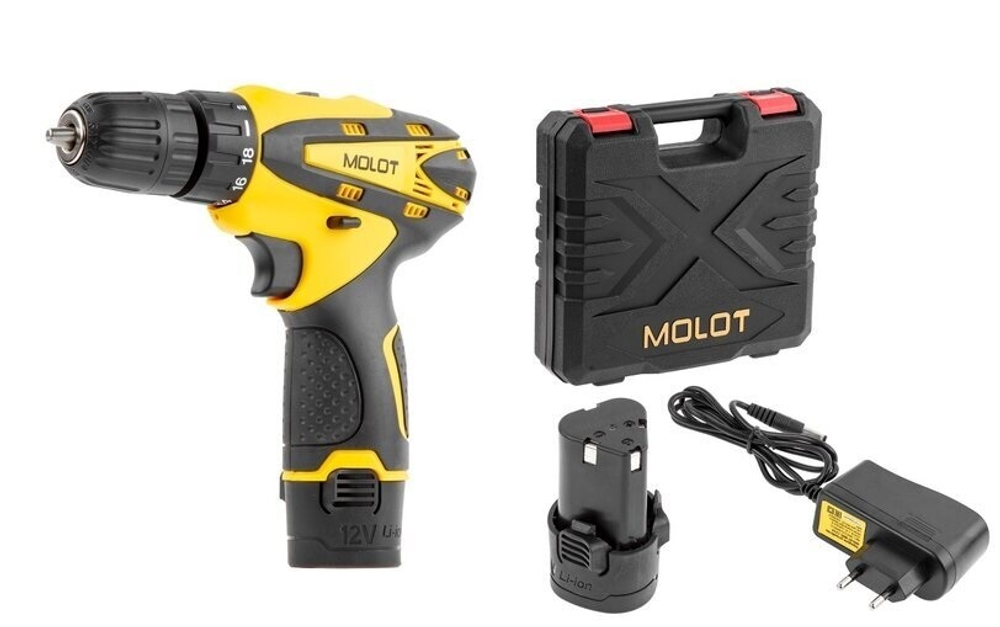 Аккумуляторная дрель-шуруповерт MOLOT MBD 1213 Dli в чемодане