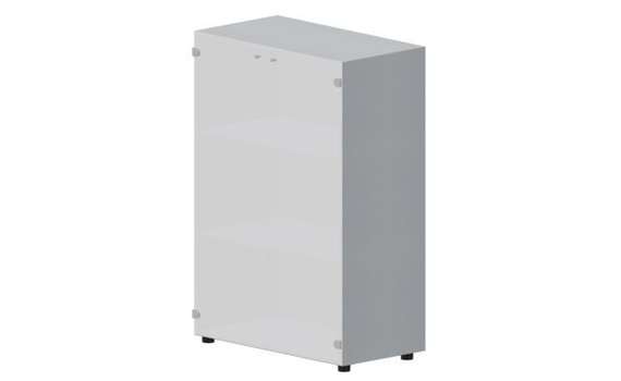 Шкаф 80х44х118см для документов (2 белые матовые стеклянные двери, 2 полки, ручки - алюминий)