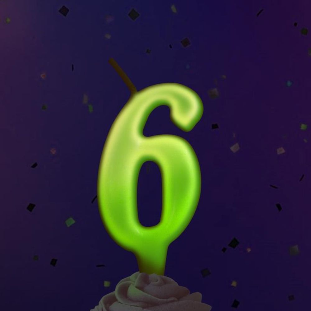 Свеча Цифра, 6 Люминесцентная, Флуор, 8 см, 1 шт.