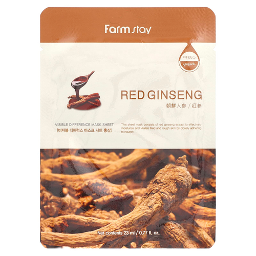 Farmstay, Visible Difference Beauty Mask Sheet, красный женьшень, 1 шт., 23 мл (0,77 жидк. унц.)