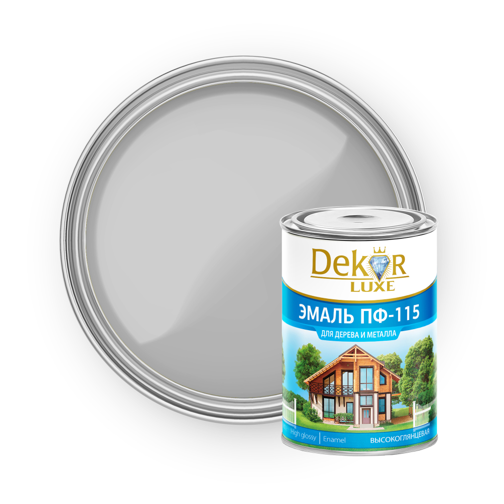 DEKOR LUXE  Эмаль ПФ-115 Светло-серая 0,8кг (Кубанские краски)