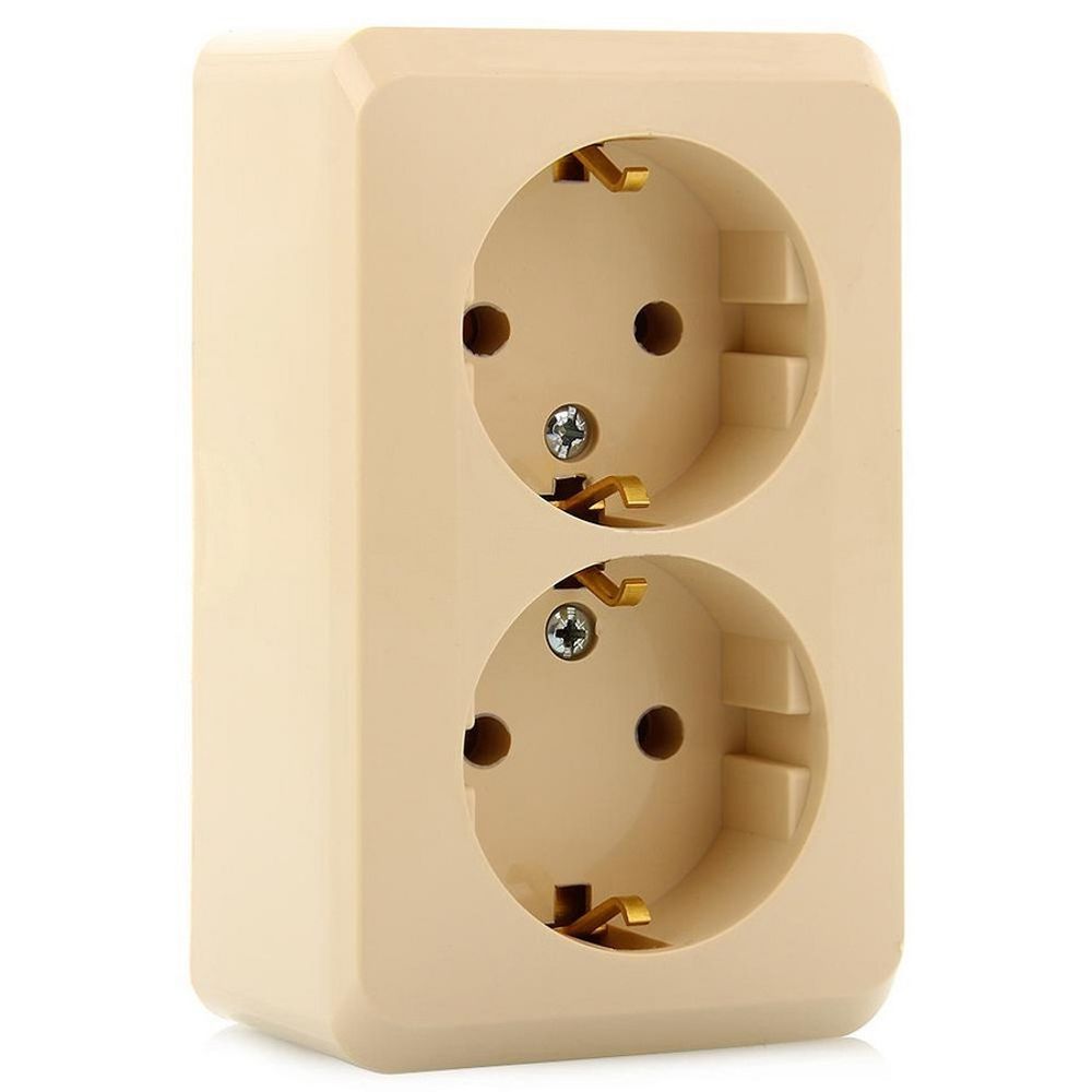 Schneider Electric ЭТЮД Крем Розетка 2-местная открытая установка с заземляющими контактами PA16-007K