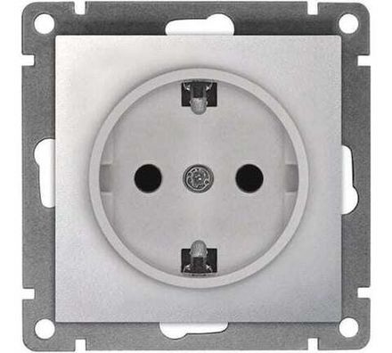 Розетка одноместная "UNIVersal" серия "Афина"с/з, с/у, 16А, 220В, серебро (еврослот) (HU2311)