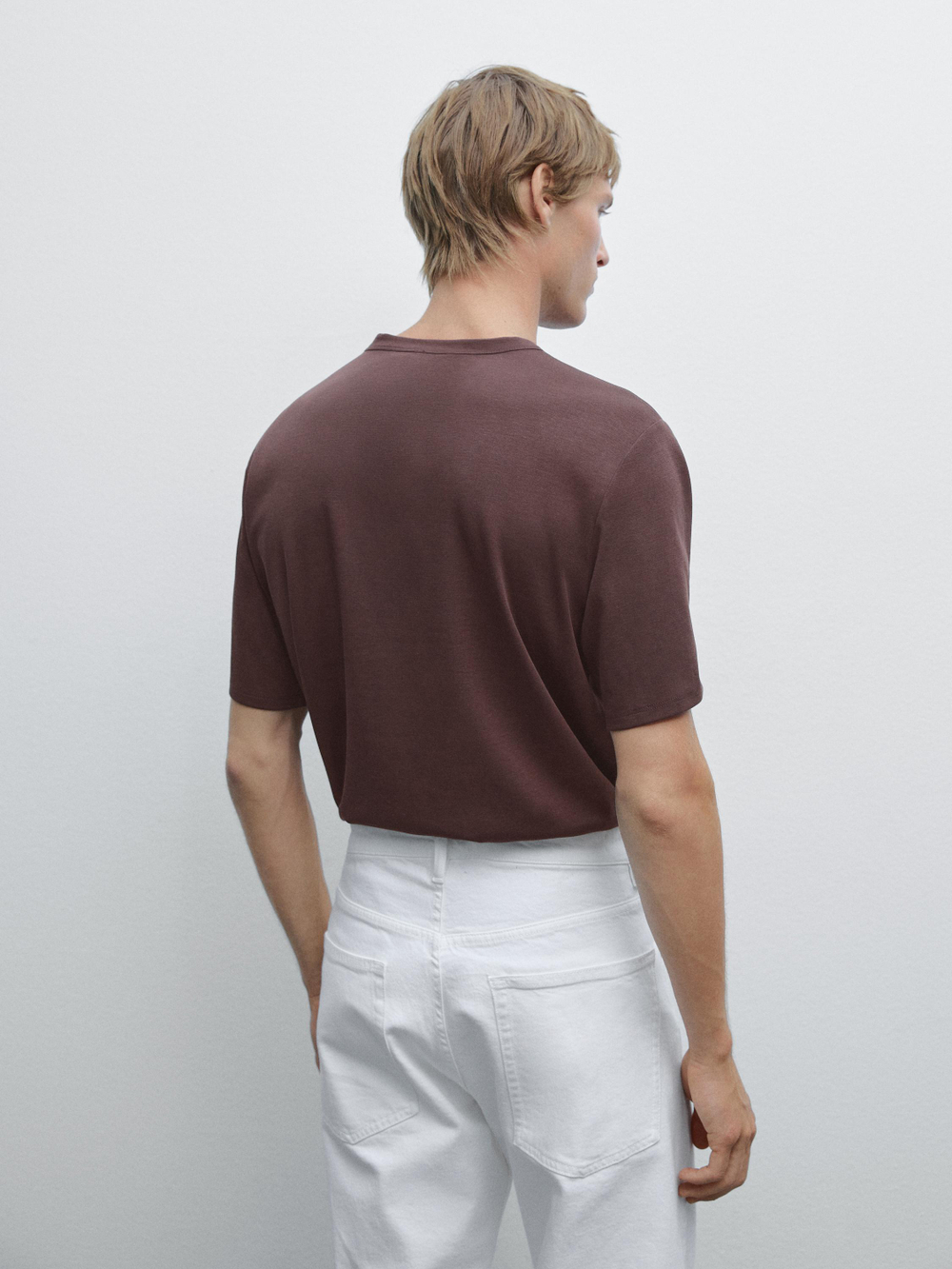 Massimo Dutti Футболка из смесового хлопка, бордо