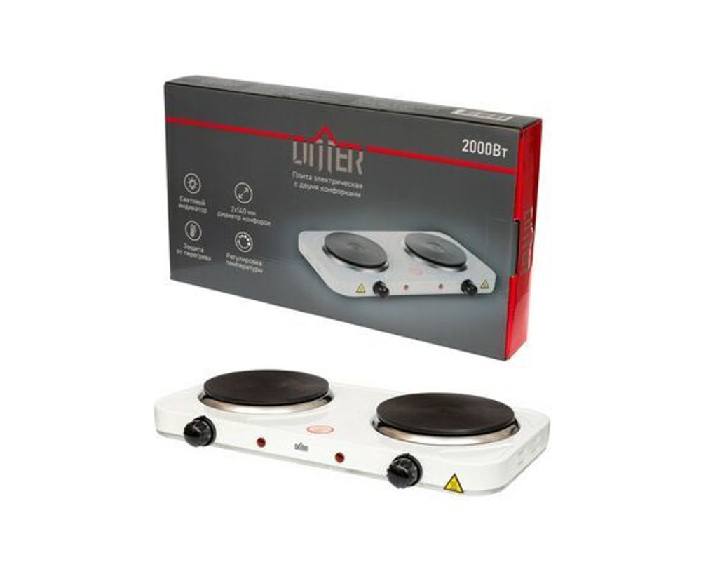 Электроплитка Ditter 2 конфорки диск белая