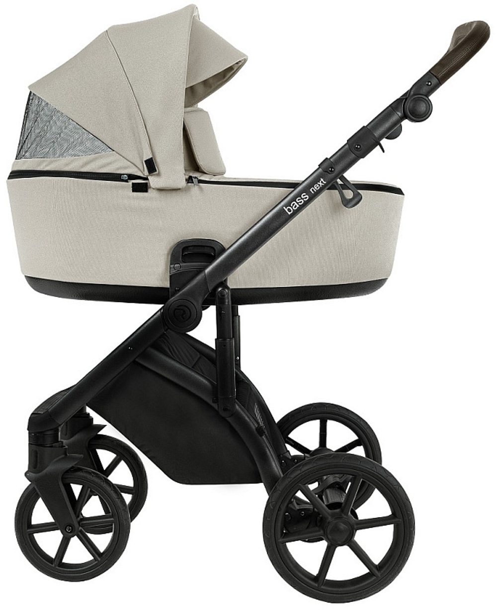 Детская коляска Roan Bass Next 2.0 3 в 1 с автокреслом Tutis Elo Lux EduSky Black BSN/45/2 Marzipan/Black/руч.Cappuccino(2 места)