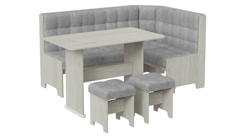 Флорида Кухонный уголок (Дуб крафт белый/Микровелюр Wellmart Silver) ТриЯ