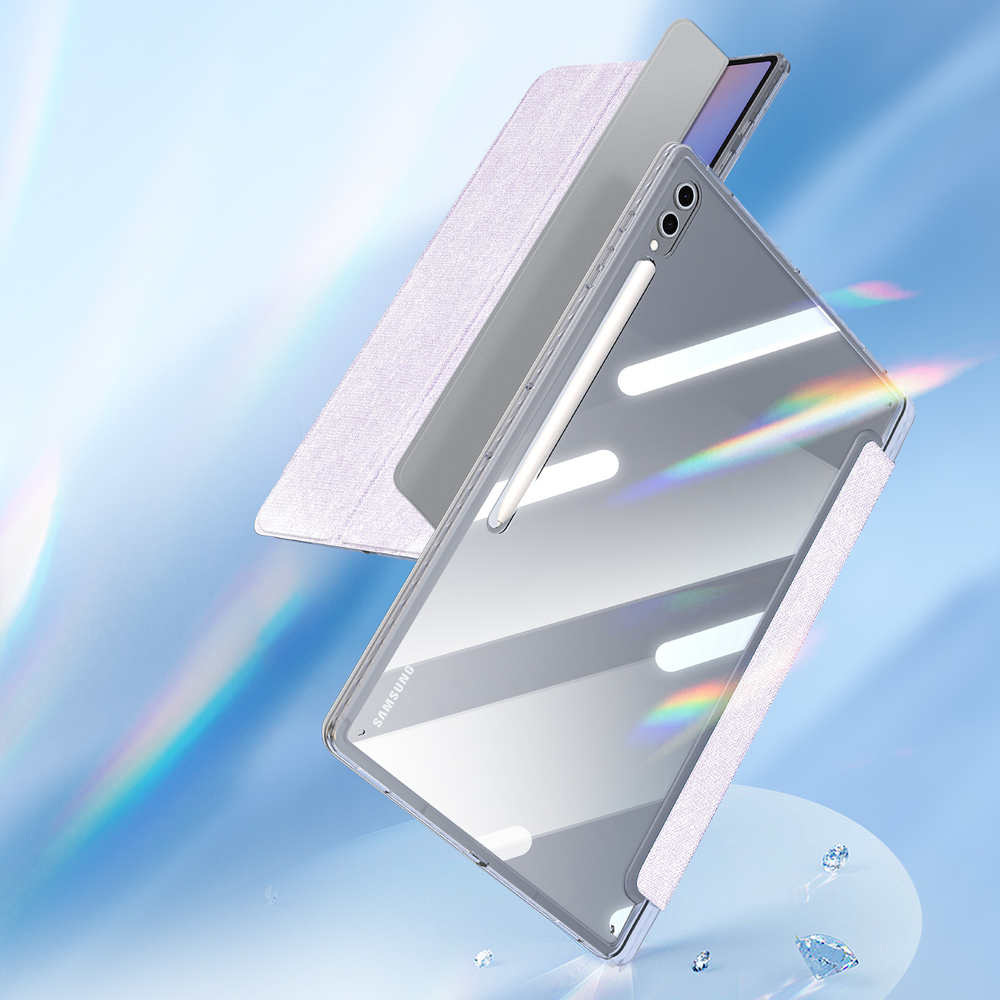 Чехол книжка фиолетового цвета от Dux Ducis для Samsung Galaxy Tab S9 Ultra, Tab S10 Ultra и Tab S8 Ultra, серия Unid Series Case, с держателем стилуса и функцией автоматического перехода в спящий режим