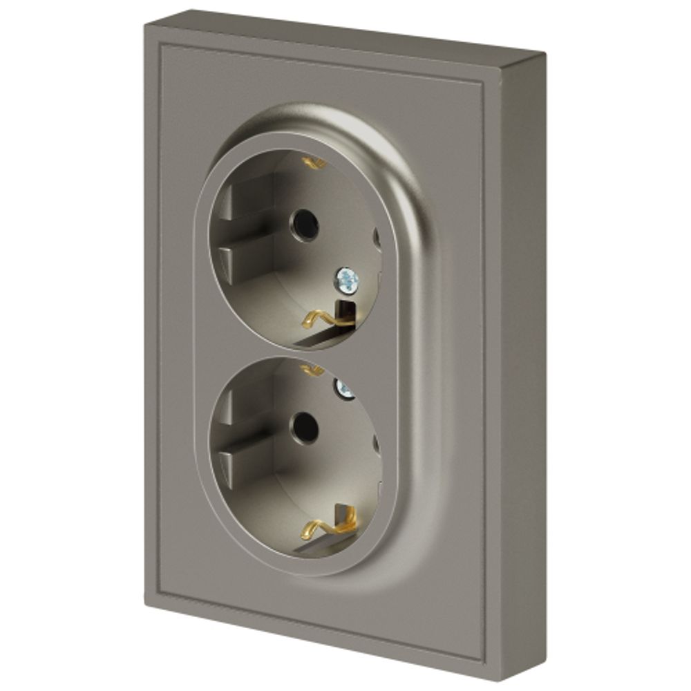 Розетка ЭРА Galaxy 15-2104-07 с заземлением двойная 2X2P+E Schuko 16А-250В IP20 титан | Эра Galaxy