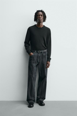 ZARA ДЖИНСЫ RELAXED FIT В ПОЛОСКУ, СИНИЙ