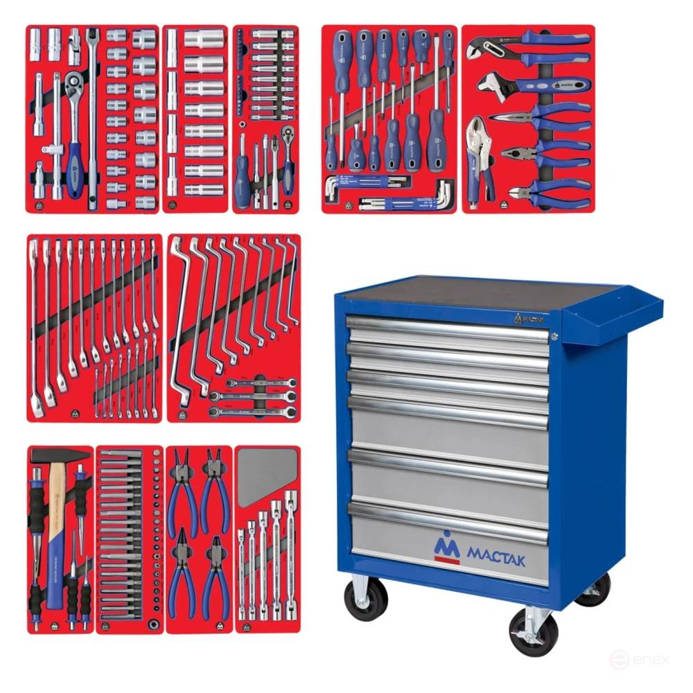 Набор инструментов "МАСТЕР" в синей тележке, 205 предметов МАСТАК 52-06205B