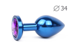 Коническая синяя анальная втулка с кристаллом фиолетового цвета - 8,2 см. (Цвет: фиолетовый)