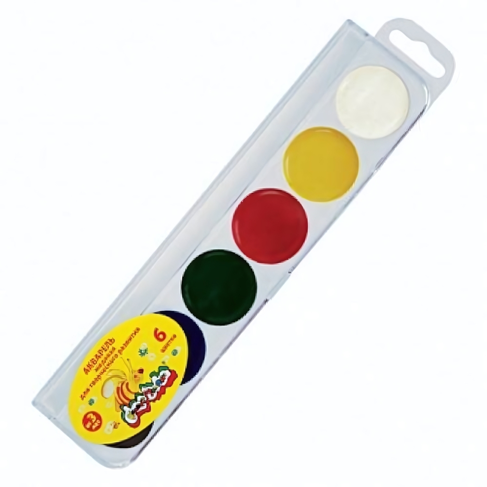 Акварель медовая 6 цветов, без кисти, пластик АККМ06 (Каляка-Маляка)