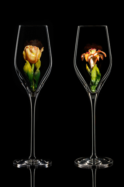 Подарочный набор их двух бокалов для шампанского Флюте "В солнечных тонах".