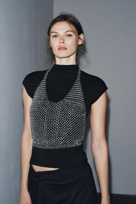 ZARA ТОП С МЕТАЛЛИЧЕСКИМИ КОЛЬЦАМИ, СЕРЕБРИТСЫЙ