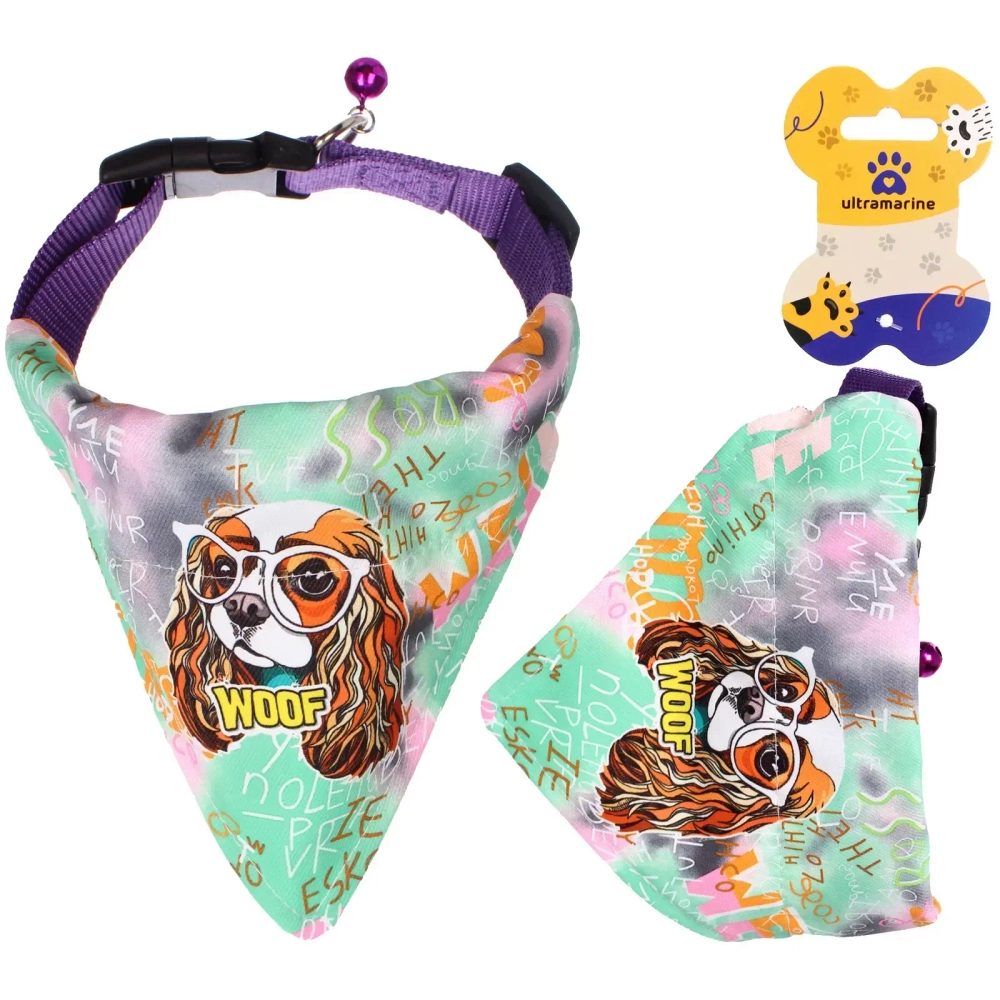 Ошейник с банданой и колокольчиком для кошек и собак мелких пород «Стильный БРО», цвет зеленый, рM/20*13,5см (лейбл)