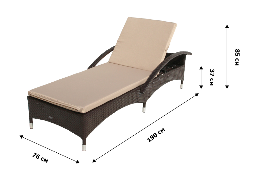 Лежак Garden Story Мальта-2 ротанг искусственный (коричневый) матрас бежевый
