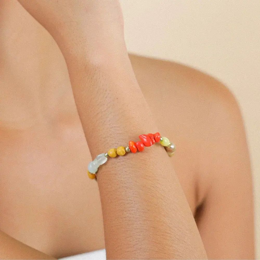 Серьги Nature Bijoux, Tivoli, с яшмой, говлитом, жадеитом и жемчугом, NB25.2-12-90223 (оранжевый)