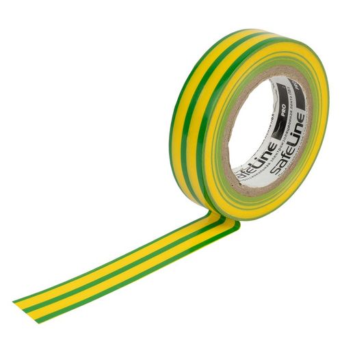 Изолента желто-зеленая 15 мм 10 м Safeline