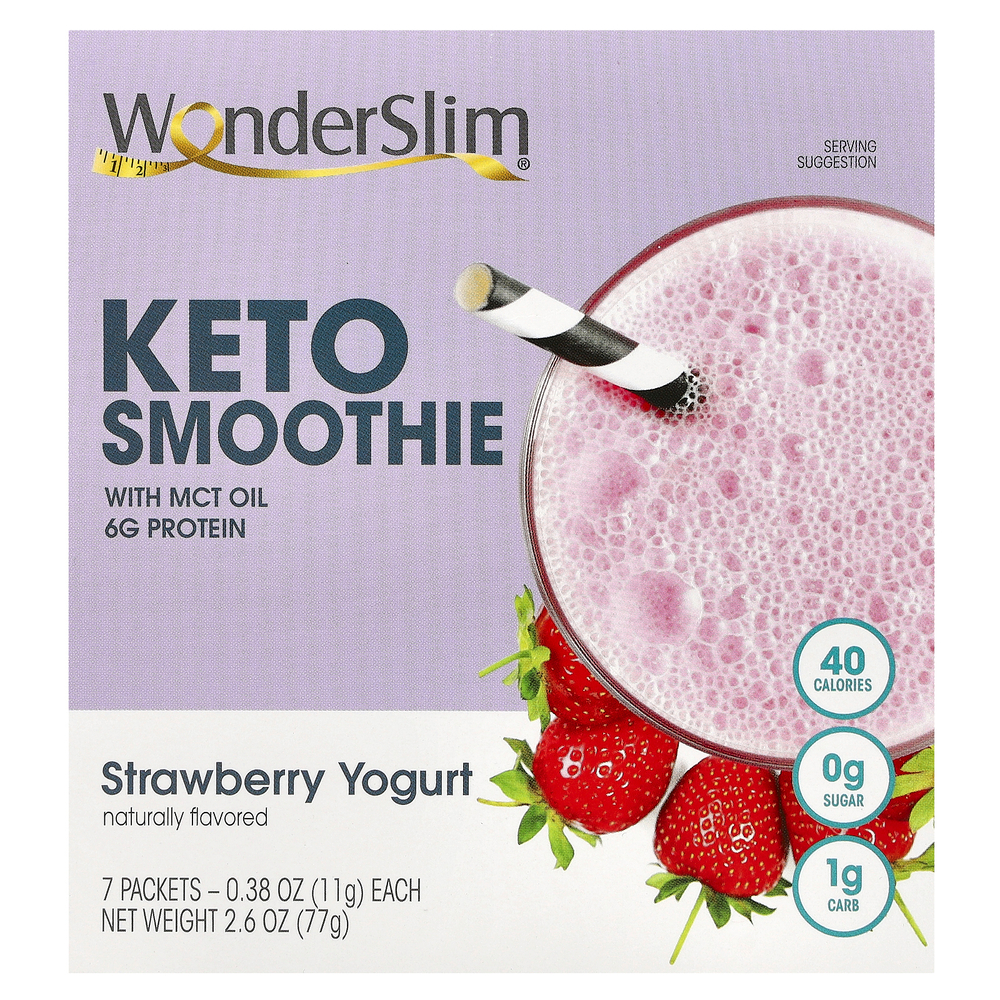 WonderSlim, Keto Smoothie, клубничный йогурт, 7 пакетиков по 11 г (0,38 унции)