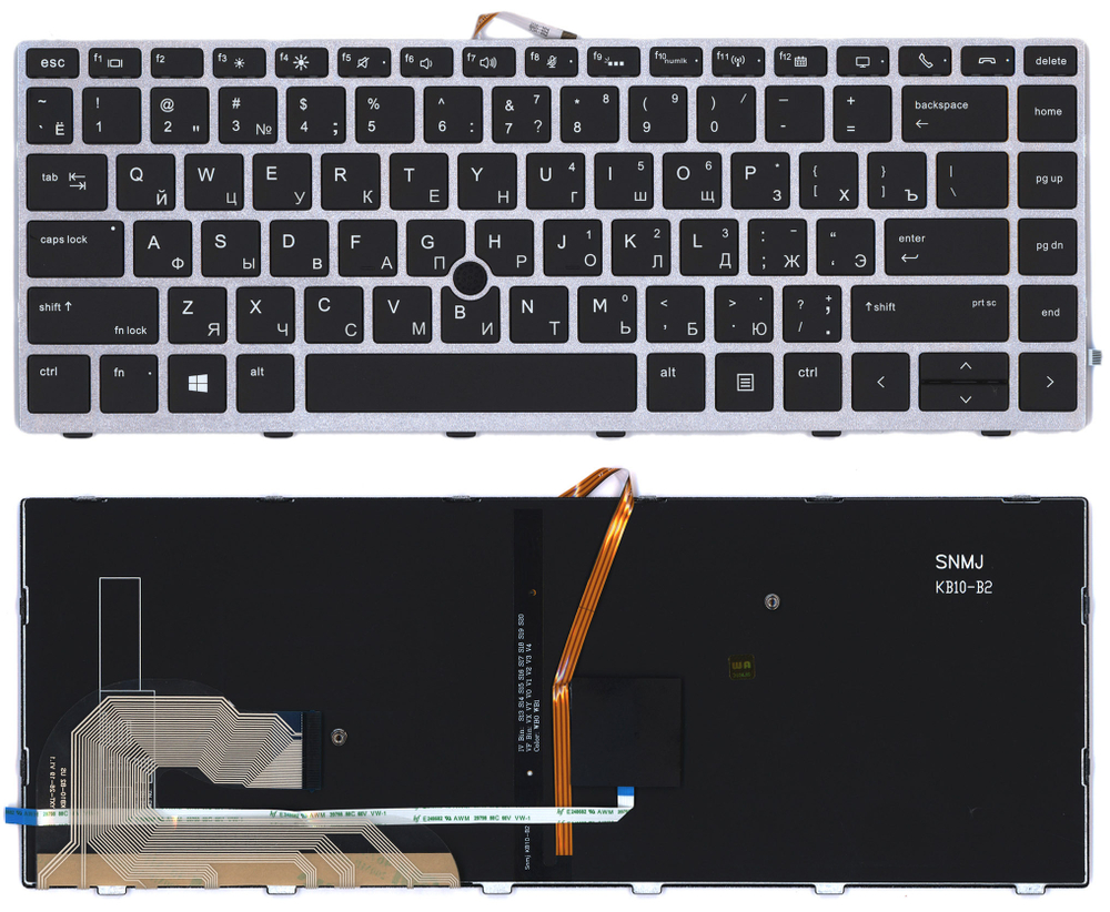 Клавиатура для ноутбука HP Elitebook 840 G5 черная с подсветкой и указателем (плоский ENTER)