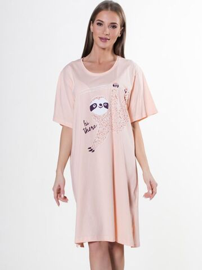 Сорочка оверсайз с ленивцем (Размер: XL) (Цвет: персиковый)