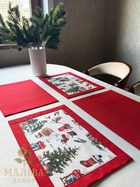 Ланчматы "Новый год" 45х35 см двусторонние, жесткие из ткани Duck