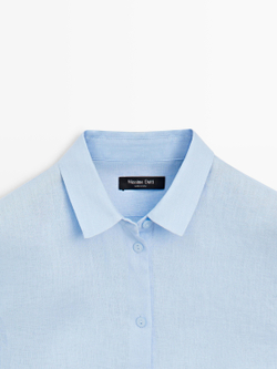 Massimo Dutti Льняная рубашка свободного кроя, небесно-голубой