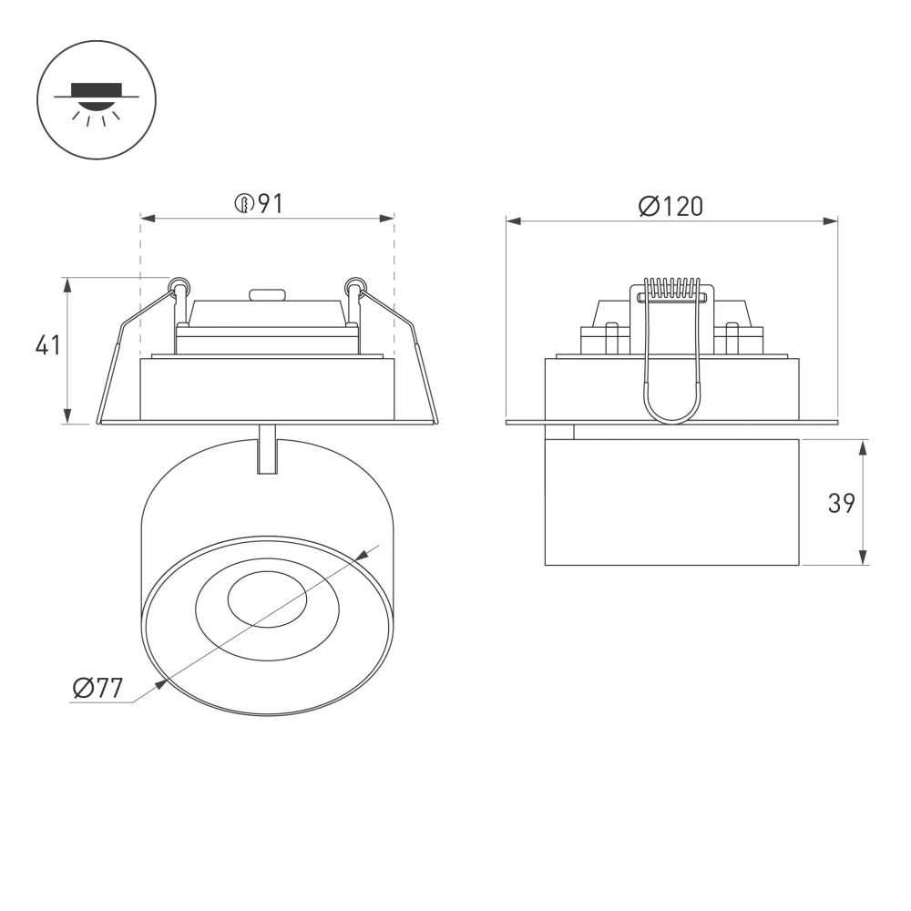 Светильник SP-PLURIO-BUILT-TRIMLESS-R120-9W Warm3000 (BK-CHR, 36 deg, 230V) (Arlight, IP20 Металл, 3 года) 038064