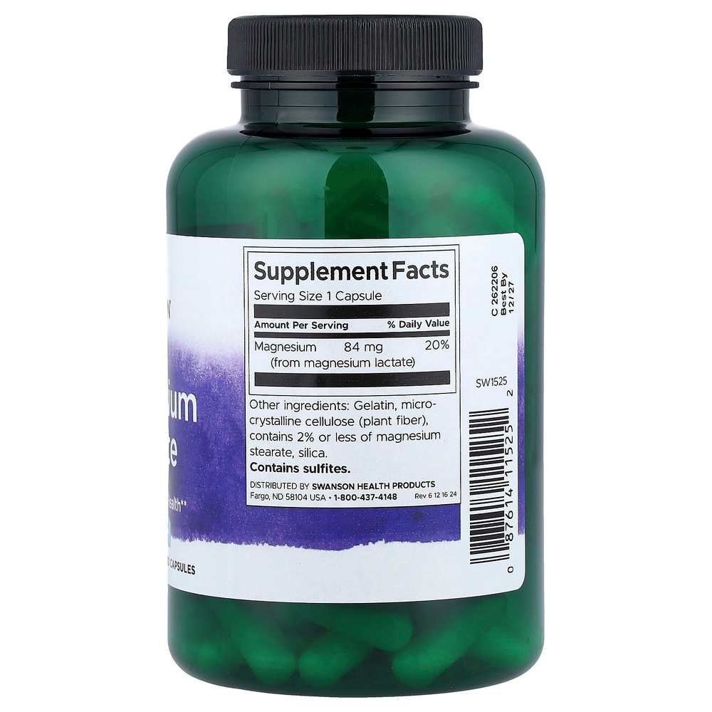 Swanson, лактат магния, 84 мг, 120 капсул