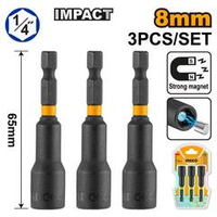 Бита IMPACT 1/4" с торцевой головкой магнитная 8х65 мм. 3 шт. SUPER INGCO AMN0831 INDUSTRIAL