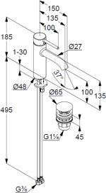 Смеситель для умывальника Kludi Bozz 100 с донным клапаном, брашированное золото