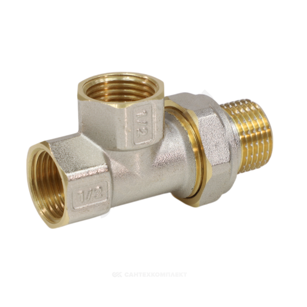 Тройник латунь никель Ду 15 (1/2") ВР/ВР/нак/гайка 9030 ГОСТ 32585-2013 Aquasfera 9030-01