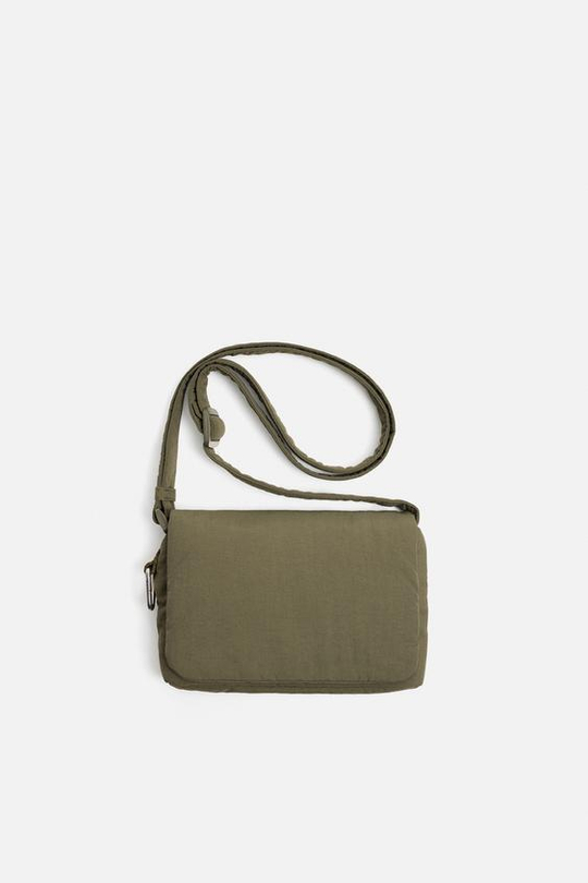 ZARA НЕЙЛОНОВАЯ СУМКА С КЛАПАНОМ, ЗЕЛЕНЫЙ ХАКИ