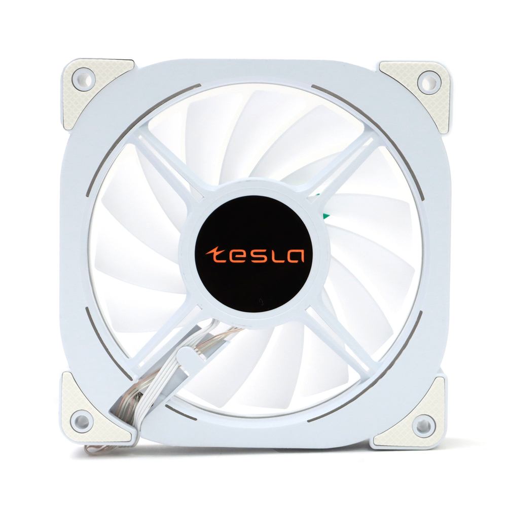 Вентилятор TESLA RGB120-XW, 120мм, 1200rpm, Molex, белый/RGB, 38CFM, 21дБ, антивибропрокладки, бесконечное зеркало, изменение скорости анимации подсветки (TSL-120-XW)