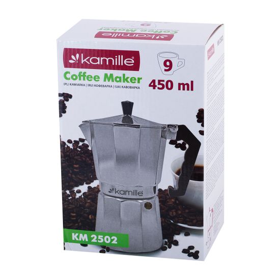Кофеварка гейзерная 450 мл. 9 порций Kamille КМ 2502 из алюминия