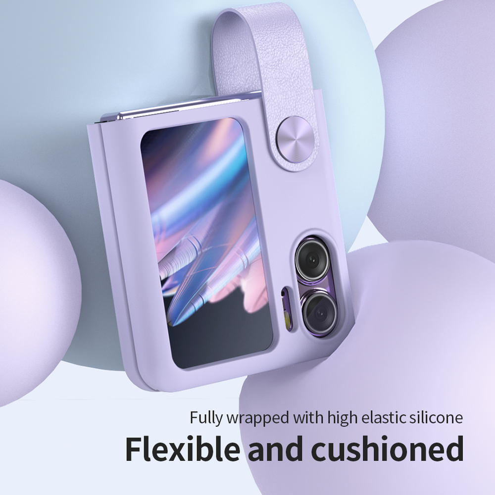 Чехол фиолетового цвета (Misty Purple) с мягким силиконовым покрытием от Nillkin для смартфона OPPO Find N2 Flip, серия Flex Flip