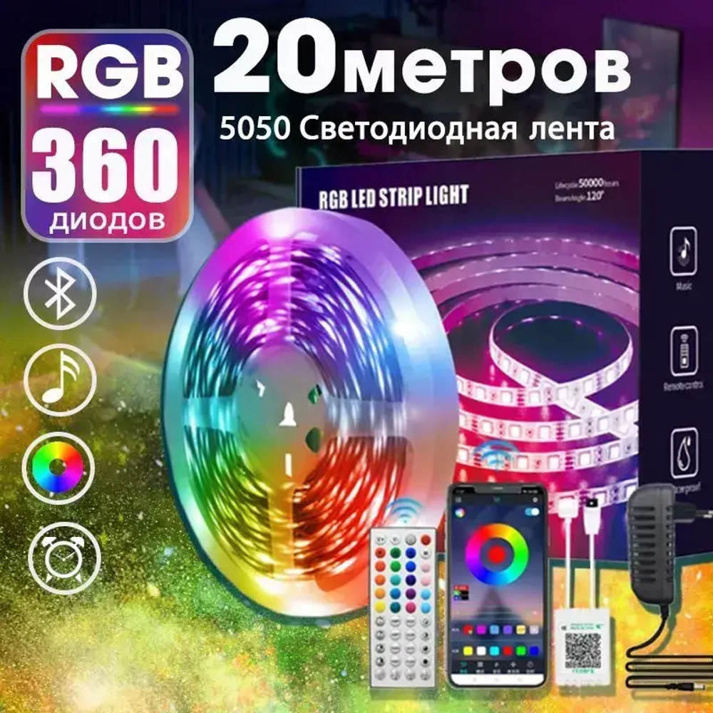 JACKSUN светодиодная лента 12V с пультом многоцветная,18 LED/m