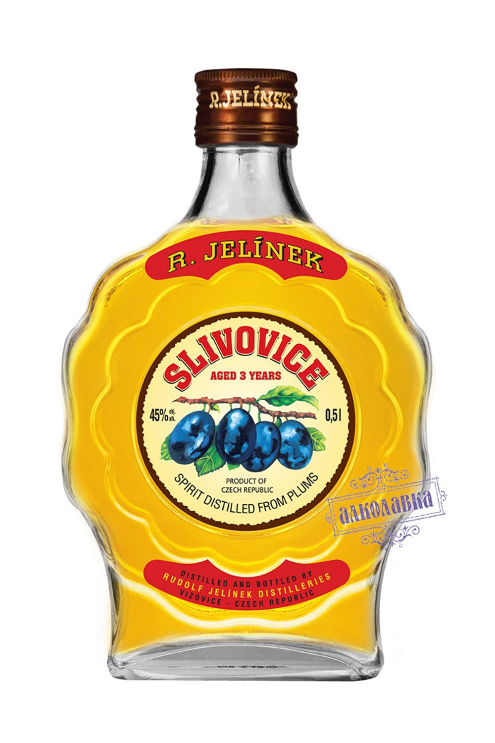 СЛИВОВИЦА ЗОЛОТАЯ ЕЛИНЕК. ДИСТИЛЛЯТ СЛИВЫ  45%. 0,5 л