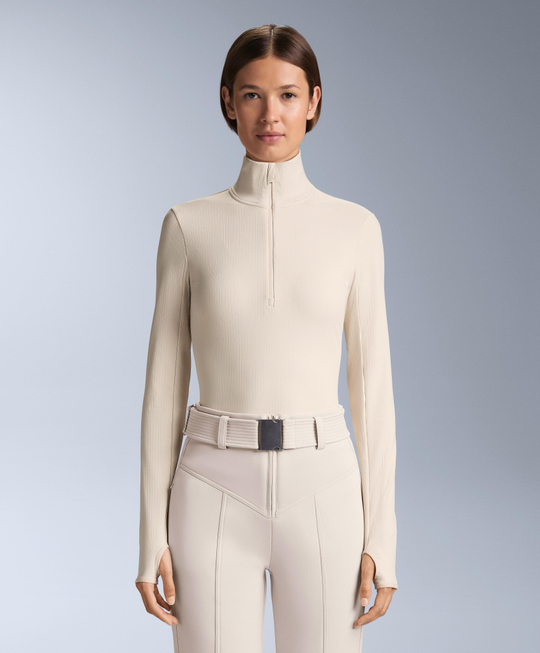 Oysho Термофутболка с застёжкой-молнией на половину длины, экрю