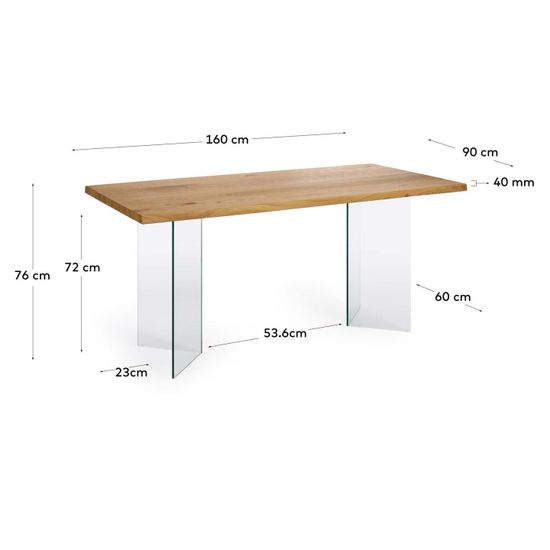 Стол Lotty из дубового шпона с натуральной отделкой и стеклянными ножками 160 x 90 см Испания