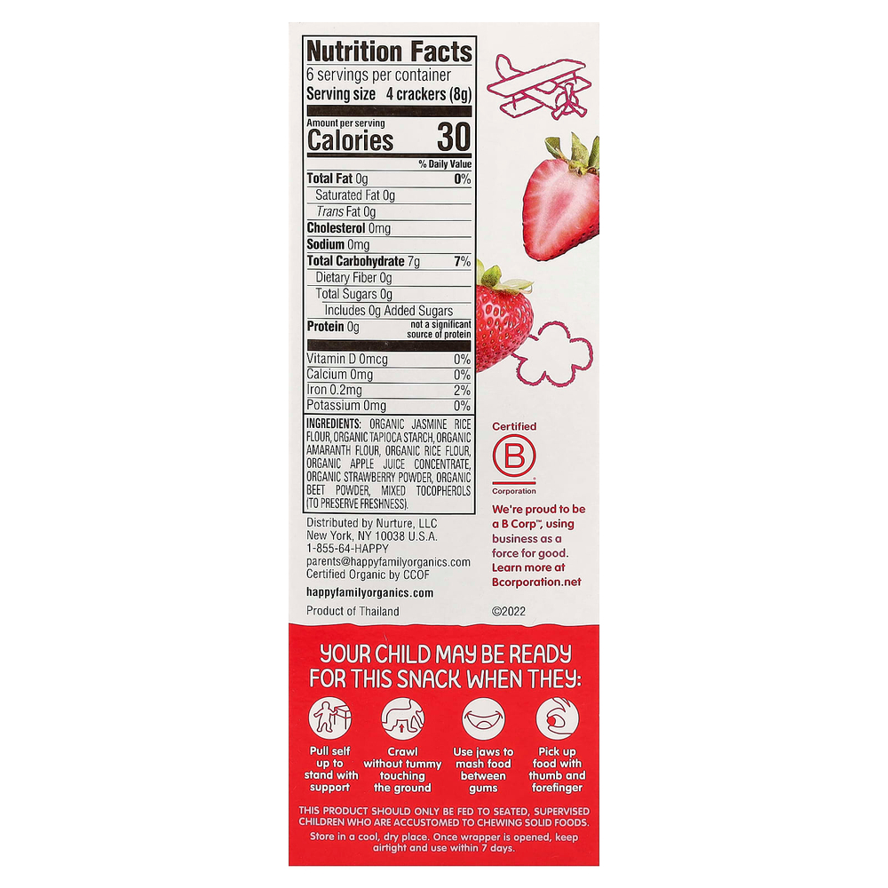 Happy Family Organics, Happy Baby, органические крекеры для зубов, клубника, свекла и амарант, 12 пакетиков по 4 г (0,14 унции)