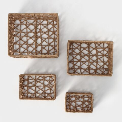 Набор из 4 плетеных корзин для хранения LaDоm «Паутинка» (Цвет: бежевый)