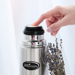 Термос Biostal (1 литр), узкое горло, пробка с ситечком, пробка с кнопкой